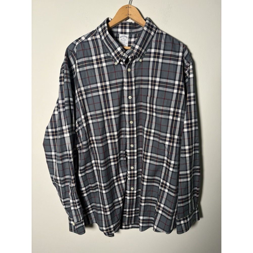 Brooks Brothers Original Polo Shirt Mens XXL Regent Plaid Non-Iron L/S 2XL